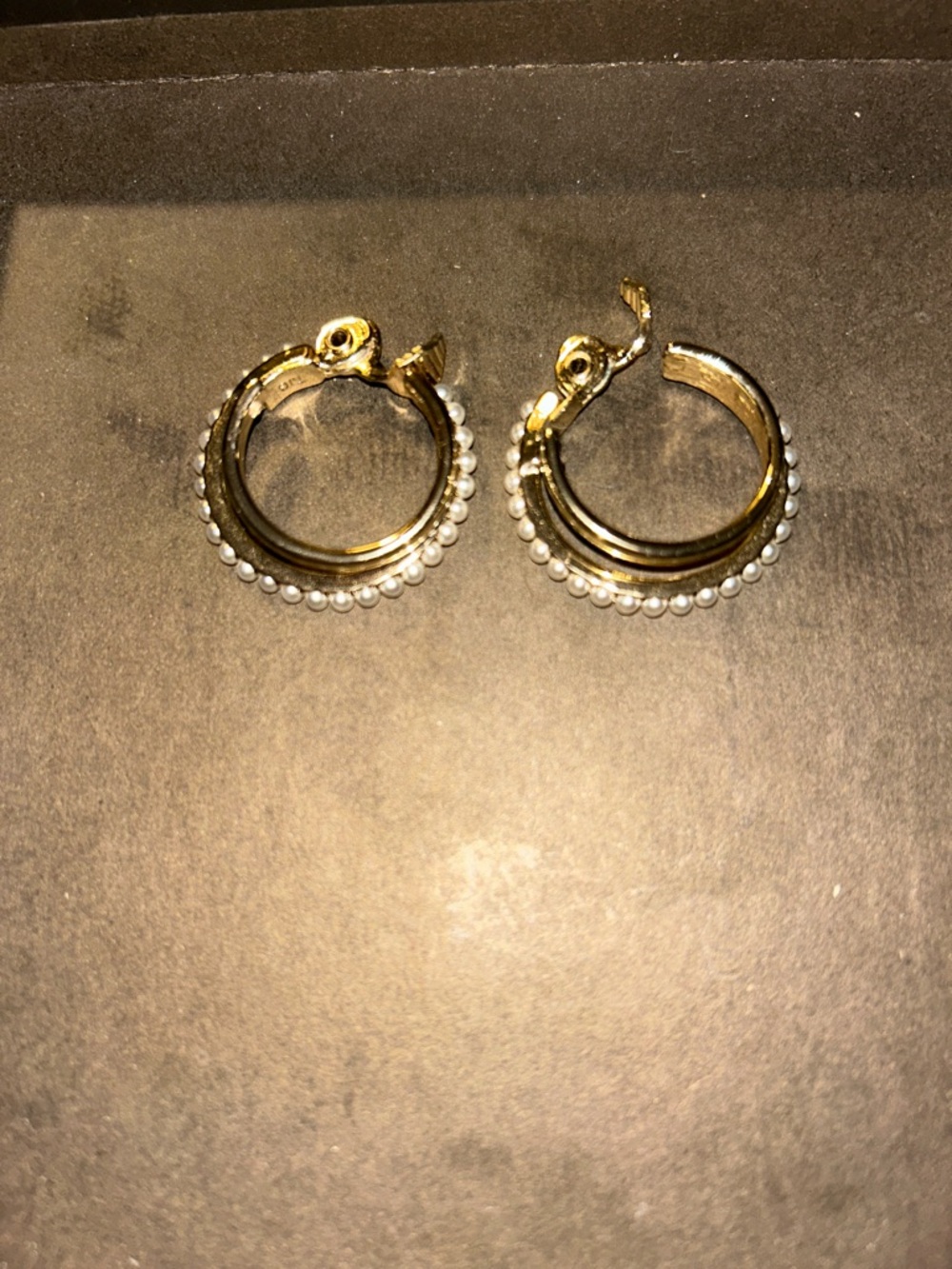 Gold Pearl-Trim Hoop Earrings - Women Jewelry.  Clip on earrings